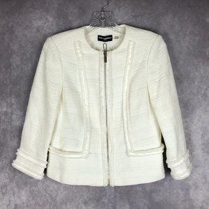 Karl Lagerfeld Tweed Fringe Blazer Jacket Ivory Size 4